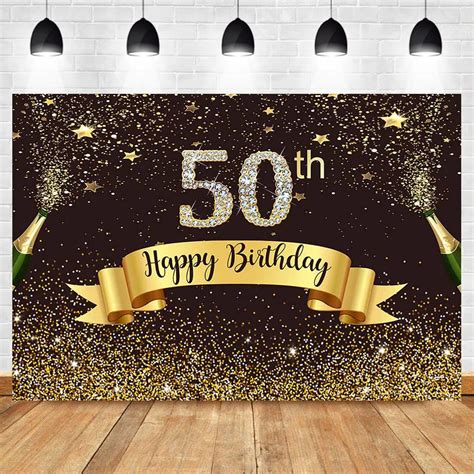 Neoback Happy 50th Birthday Backdrop Gold Glitter Bokeh Shiny Photo