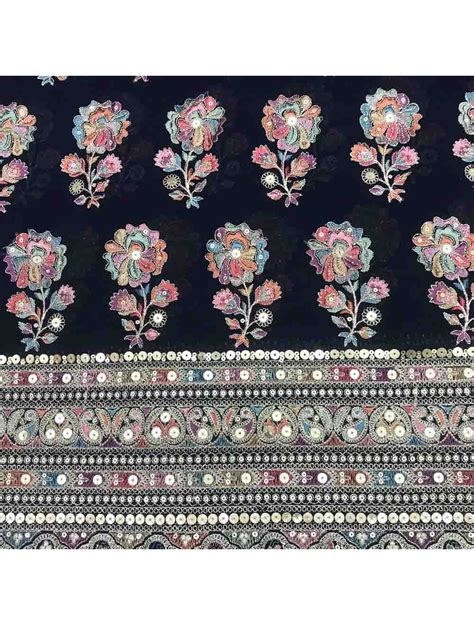 Black Georgette Fabric Premium Embroidery With Border Saroj Fabrics