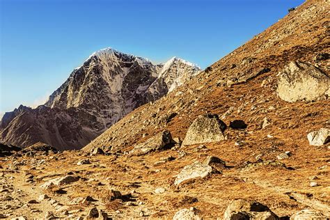 Himalayan Mountains Peaks On The Everest Base Camp Trek Nepal