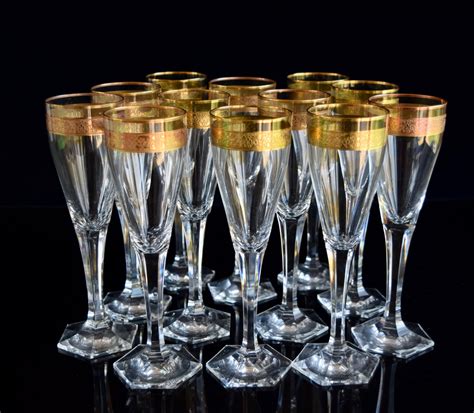 12 Moser Crystal Copenhagen Gold Champagne Glasses