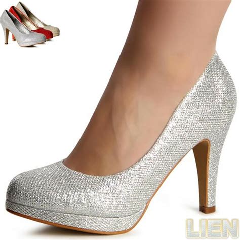 Venta Tacones Plateados Con Brillo En Stock