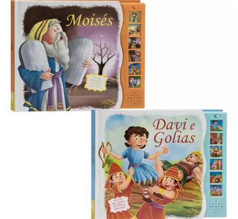 Kit Livro Sonoro Histórias Da Bíblia Moisés Davi E Golias Frete