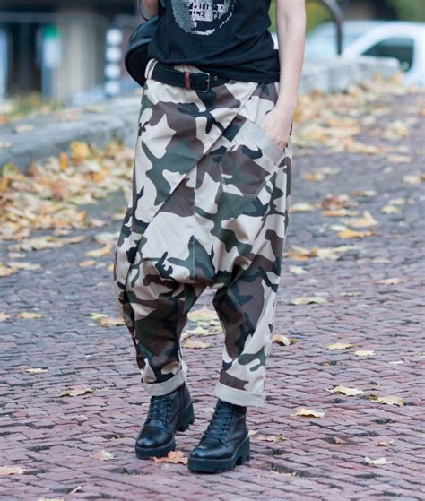 Camouflage Harem Pants Women Men Unisex Drop Crotch Pants Hippie