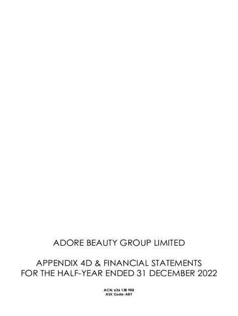 Fillable Online Adore Beauty Group Limited Appendix 4d And Financial