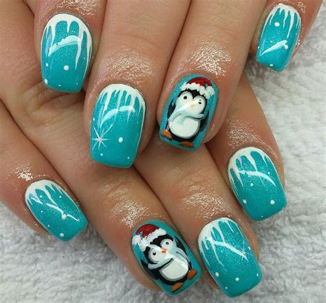 Nail Design Fullcover Winter Christmas Penguin Nails Xmas Nails