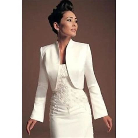 P1 Wedding Jackets Bridal With Long Sleeves Satin White Ivory Bride Shrug Coat For Evening Party