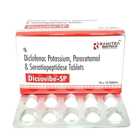 Diclofenac Potassium 50 Mg Paracetamol 325 Mg Serratiopeptidase 10 Mg Tablets