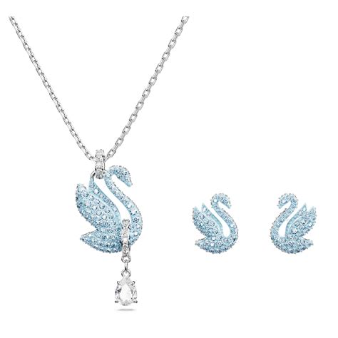 Swarovski Iconic Swan Set Swan Blue Rhodium Plated Swarovski