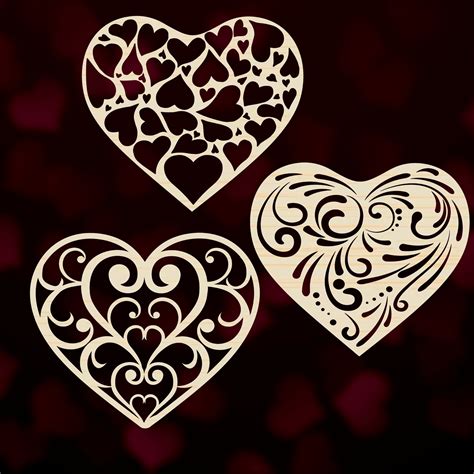 Herzen Valentinstag Laser Cut 12 Verschiedene Designs Laser Cut Datei