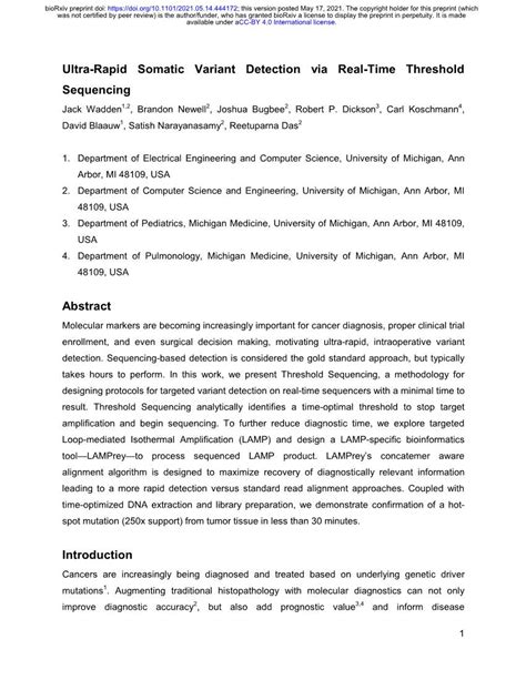 Ultra Rapid Somatic Variant Detection Via Real Time Threshold