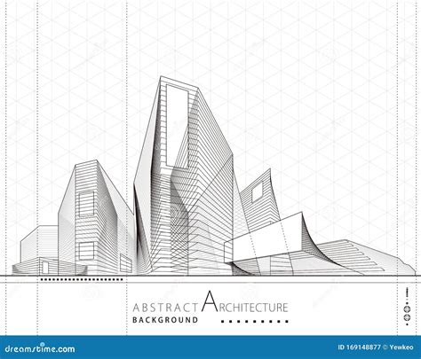 D Illustration Abstract Architecture Building Line Drawing Stock