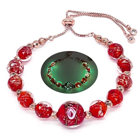 Red Glow In The Dark Firefly Beads Bracelets Murano Glass Beads Slider