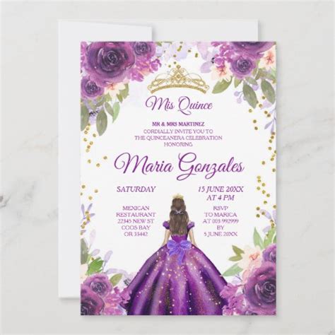 Deep Purple Rose Charra Mis Quince Invitation Zazzle