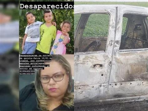 Carro de mulher que sumiu três filhos é encontrado carbonizado