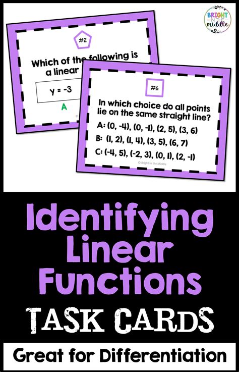 Identifying Linear Functions Task Cards F In Linear