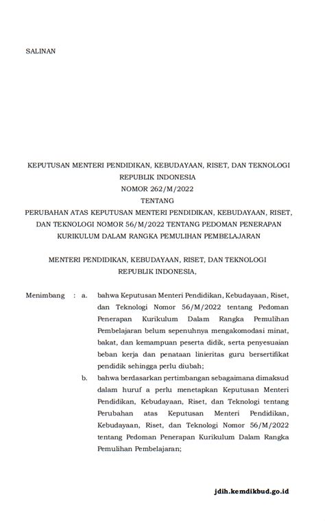 Salinan Keputusan Mendikbudristek No M Tentang Perubahan Atas