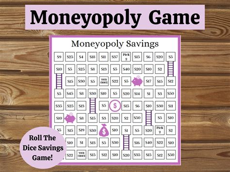 Moneyopoly Savings Challenge Game Roll The Dice Savings Etsy In