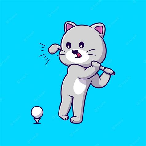 Premium Vector Cute Cat Playing Golf Cartoon Vector Icons Illustration