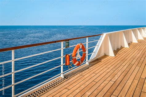 Cruise Ship Deck With Safety Railing Foto Stok Adobe Stock