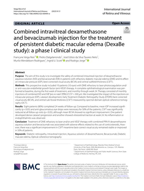 Pdf Combined Intravitreal Dexamethasone And Bevacizumab Injection For The Treatment Of