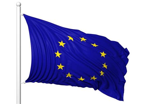 Ondeando la bandera de la Unión Europea en el asta de la bandera