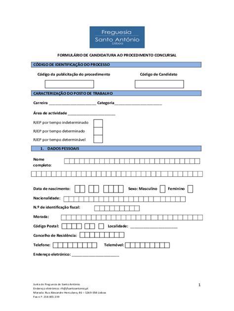 Fillable Online Formulrio De Candidatura Ao Jfsantoantonio Pt Fax