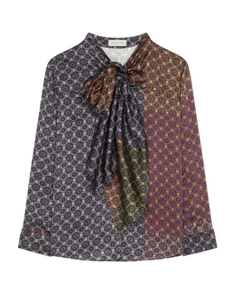 Dries Van Noten Patterned Pussy Bow Blouse In Brown Lyst UK