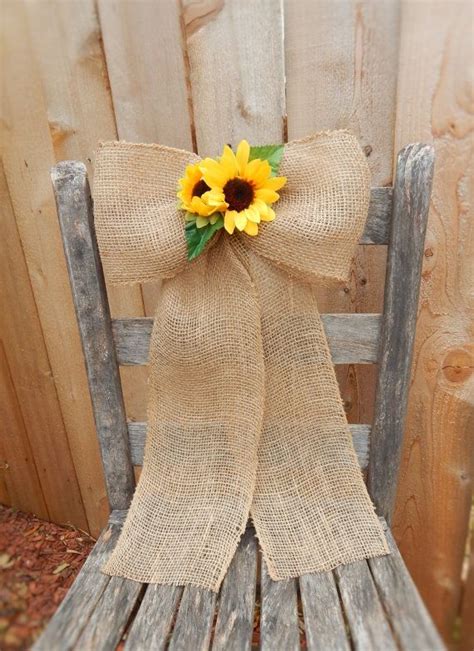 Burlap And Sunflower Bows Wreaths Pew Bows Burlap Wedding Chair