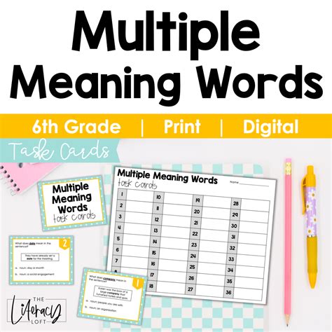 Multiple Meaning Words Task Cards 6th Grade Google Apps The