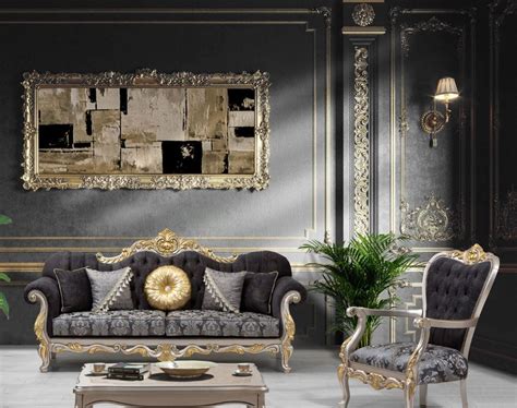 Casa Padrino Luxus Barock Wohnzimmer Set Schwarz Silber Gold