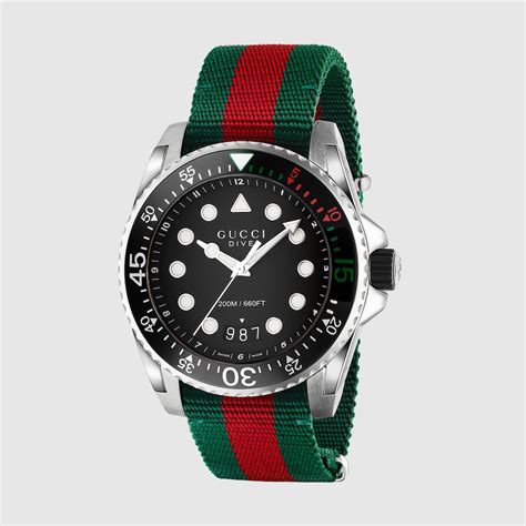 Green And Red Web Gucci Dive Watch 45mm Gucci® Fi