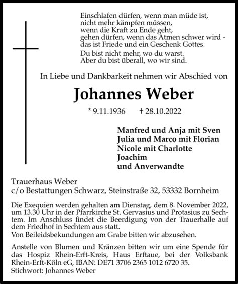 Traueranzeigen Von Johannes Weber Wirtrauern