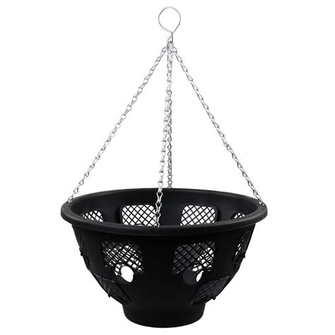 Set of 4 14 Inch Black Plastic Hanging Baskets Pots Planters Garden ...