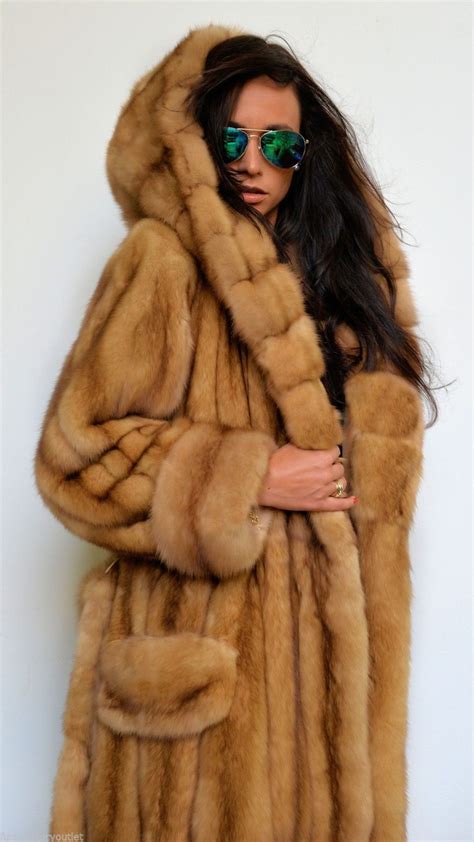 Hooded Golden Sable Fur Coat Long Fur Coat Fur Coat Coat