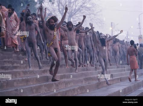 Naga Naked Sadhus From The Juna Akhara Ready To Bathe In The Shipra