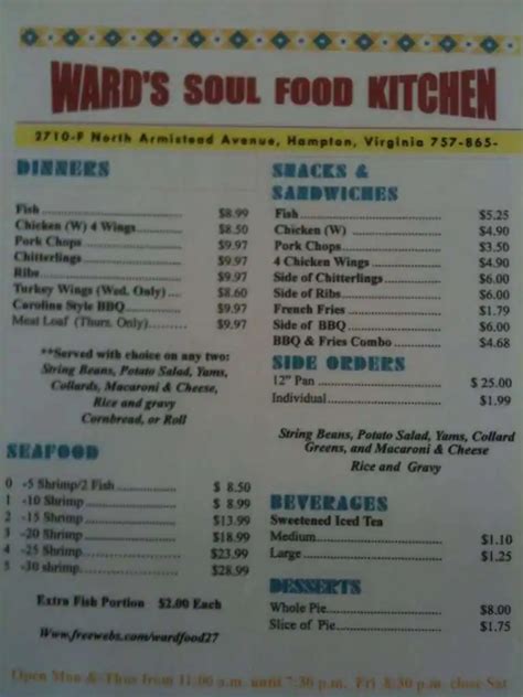 Menu At Wards Soul Food Kitchen Restaurant Hampton