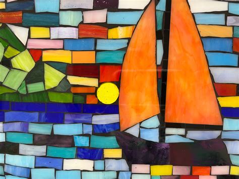 Ocean Mosaic Art Sunset Mosaic Decor Beach Mosaic Art Stained Glass