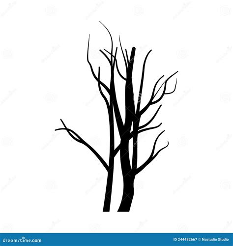 The Silhouette Of The Tree Has No Leaves Isolated On A White