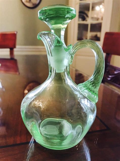 Vintage Green Depression Glass Decanter With Stopper 5 12 Rare