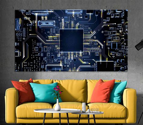 Circuit Layout Electronics Wall Art Chip Huge Panoramic Canvas Print Circuit Board Home Office ...