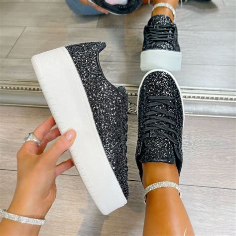 Lemonade Glitter Encore Wedge Trainers Black Shoes From Lemonade Uk