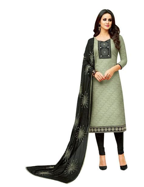 Ladyline Womens Formal Salwar Kameez Plain Silk Embroidered With Rayon Printed Dupatta Cotton