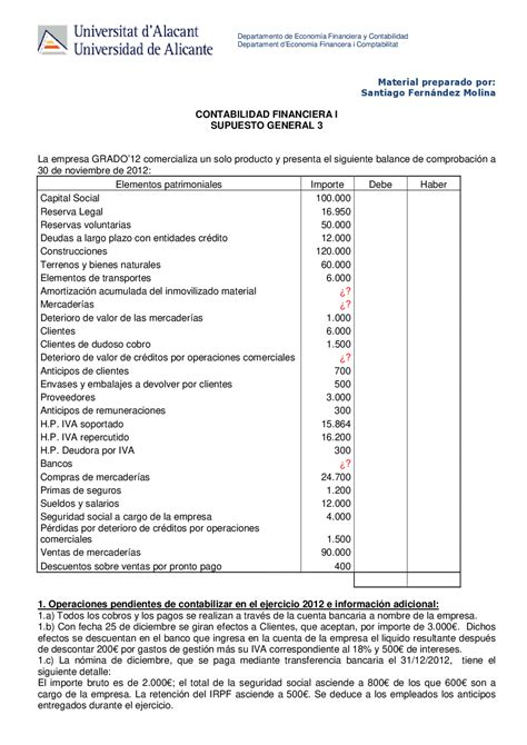 Contabilidad I Supuesto Práctico Similar Al ExÁmen Final Exámenes De Contabilidad Docsity