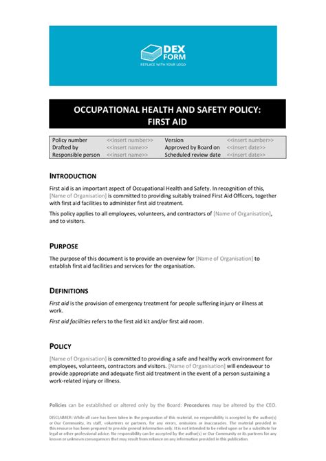 Occupational Health And Safety Policy Template In Word And Pdf Formats