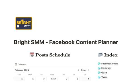 Facebook Content Planner Bright Smm Template Notion Marketplace