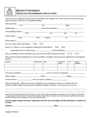 Fillable Online Regent Skidmore University Printable Applications Form