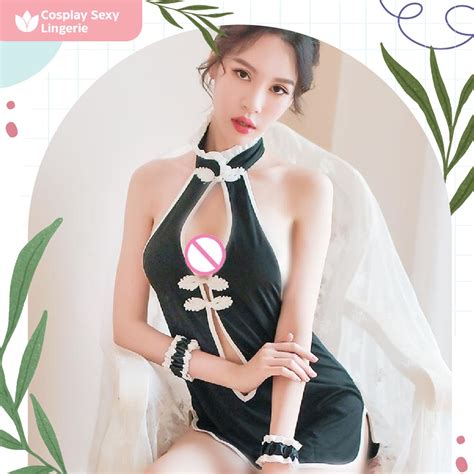 Jual Sexy Lingerie Black Cheongsam Cosplay Baju Hot Wanita China Version Shopee Indonesia