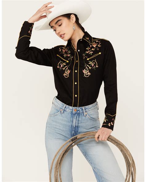 Rockmount Ranchwear Womens Floral Embroidered Long Sleeve Pearl Snap