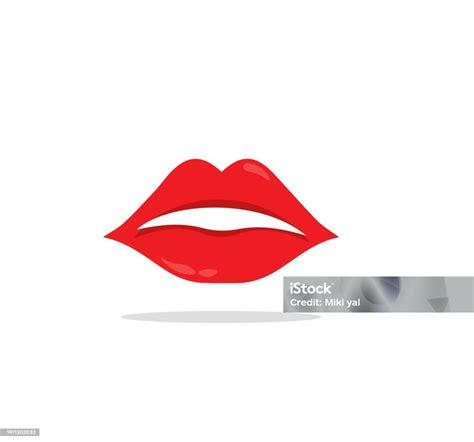 Red Female Lips Collection Woman Lip Expressed Differernt Emotion Stock