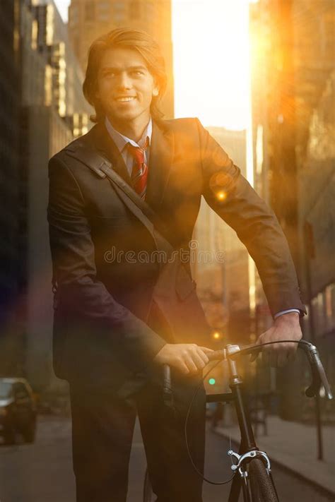 Businessman With Bicycle On Busy Street Stock Image Image Of Concept